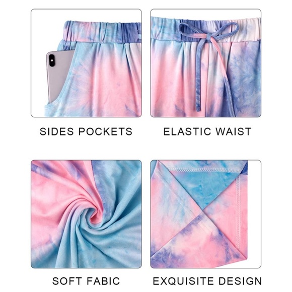 Pink & Blue Tye Dye Butter Soft Drawstring Lounge Sweatpants Pajama Comfy - Picture 13 of 13